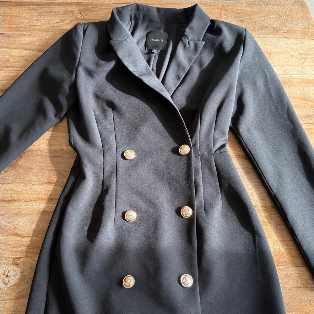 Dynamite Black Blazer Dress with Gold Buttons